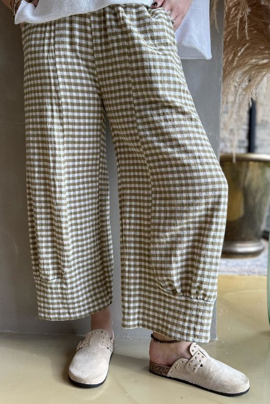 Annie Gingham Quirky 7/8 Pant Olive